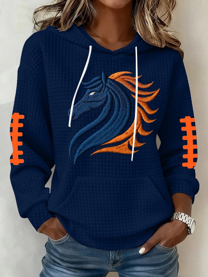 🔥Last Day 49% Off🔥Women's Football Print Plaid Fabric Hooded Sweatshirt