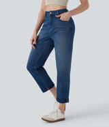 Halara FlexTM Mid Rise Straight Leg Washed Casual Jeans with Pockets