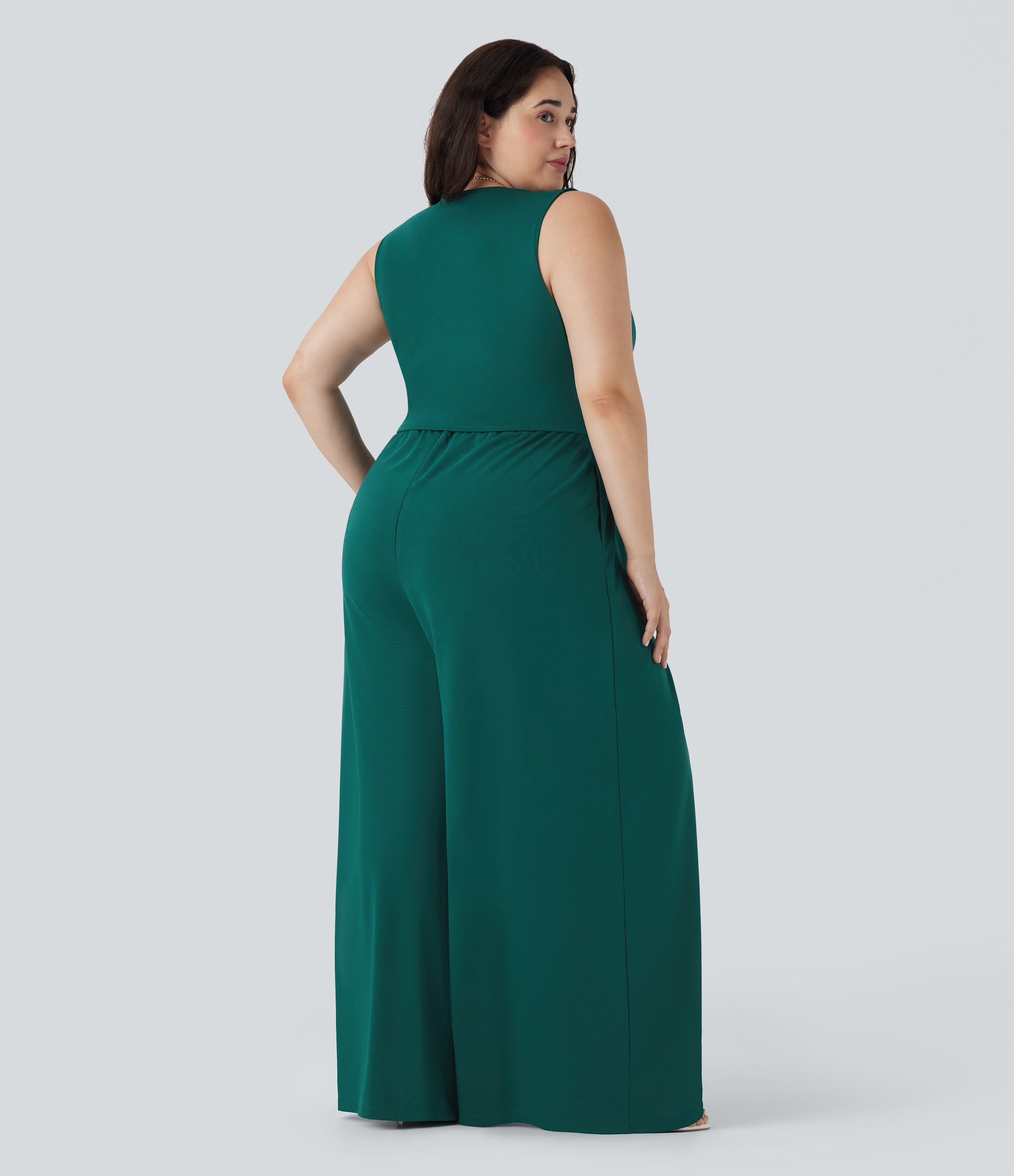 Plus Size V Neck Sleeveless Jumpsuit with Pockets-Easy Peezy Edition