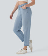 Halara FlexTM Mid Rise Straight Leg Washed Casual Jeans with Pockets