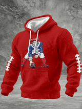 Men's Football Print Checkered Fabric Hooded Sweatshirt