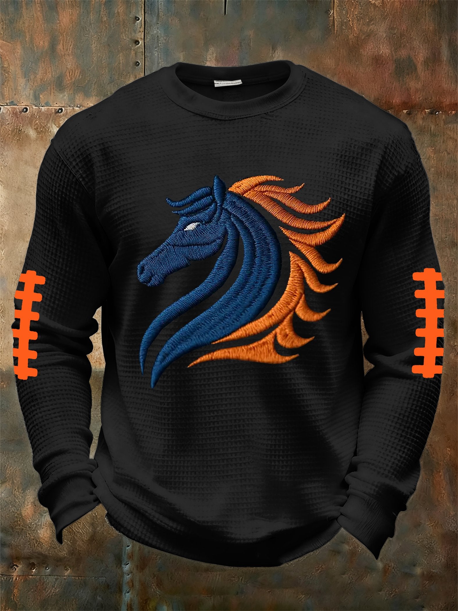 Men's retro rugby design waffle long-sleeved T-shirt