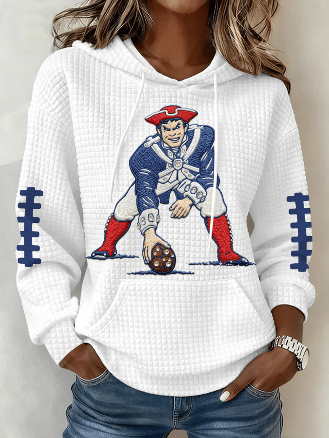 Women's Football Print Waffle Fabric Hooded Sweatshirt