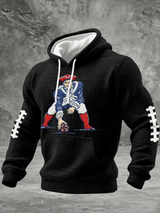 Men's Football Print Checkered Fabric Hooded Sweatshirt