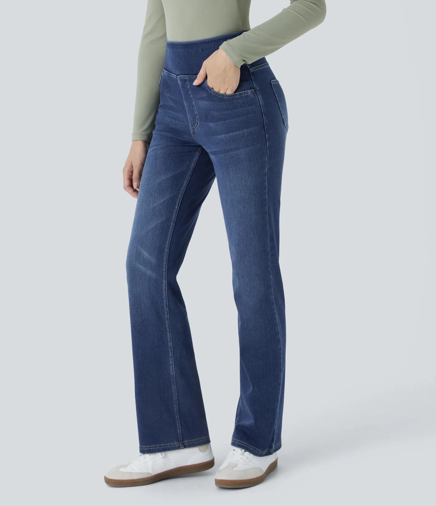 2026🔥Halara FlexTM High Waisted Multiple Pockets Washed Stretchy Knit Casual Bootcut Jeans