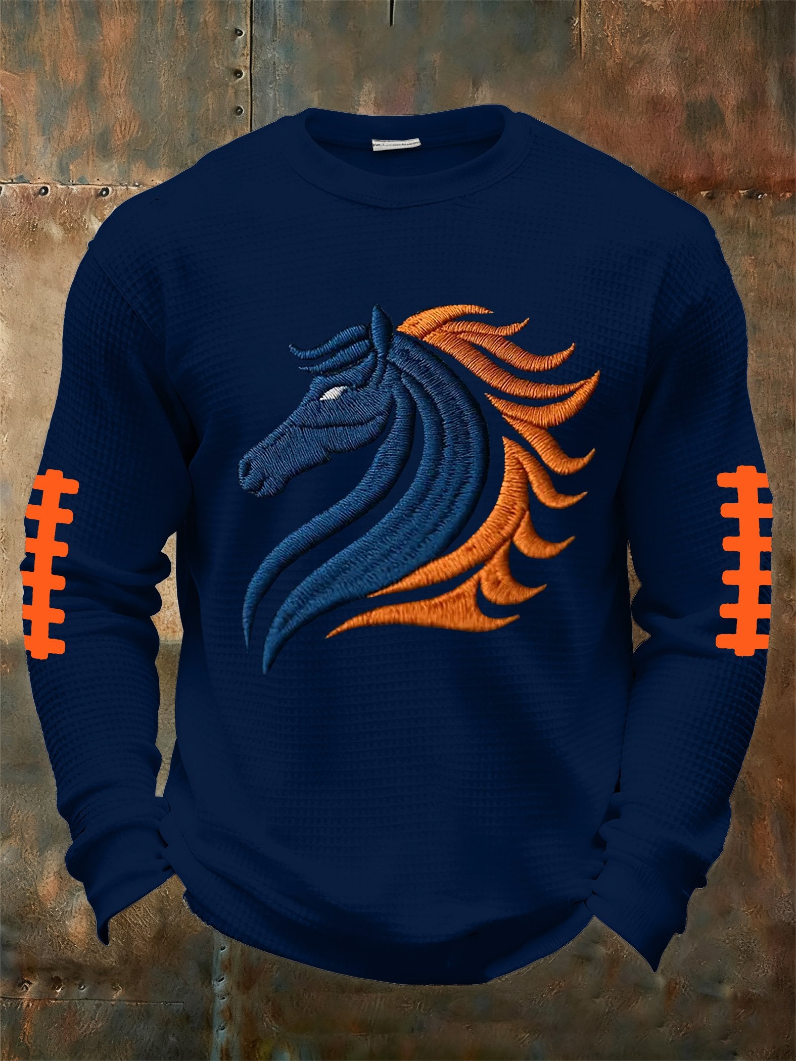 Men's retro rugby design waffle long-sleeved T-shirt