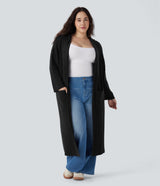 Hooded Long Sleeve Pocket Longline Casual Plus Size Cardigan