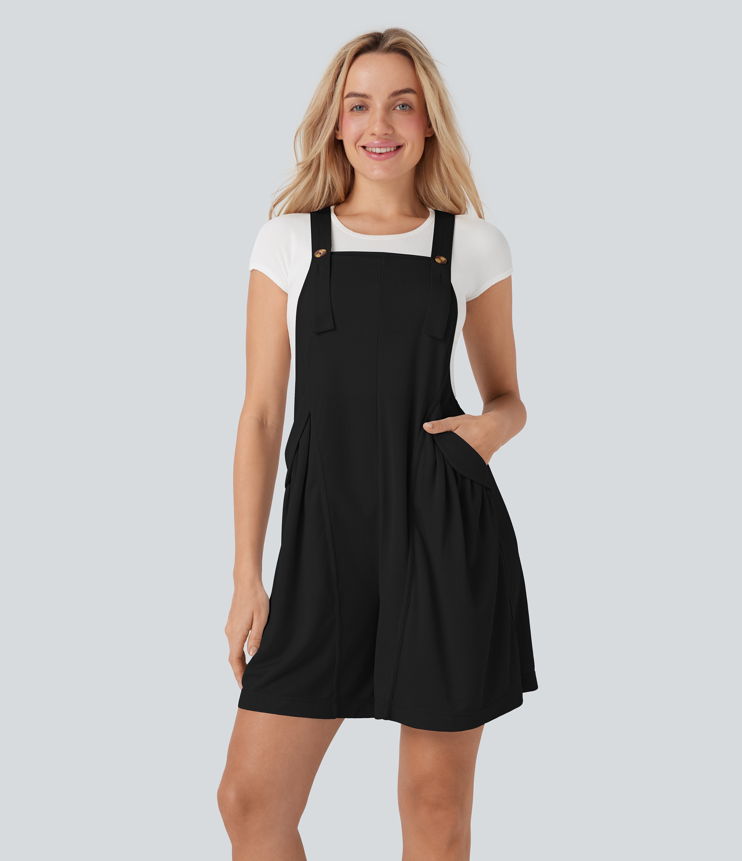 Waffle Casual Shortalls with Pockets