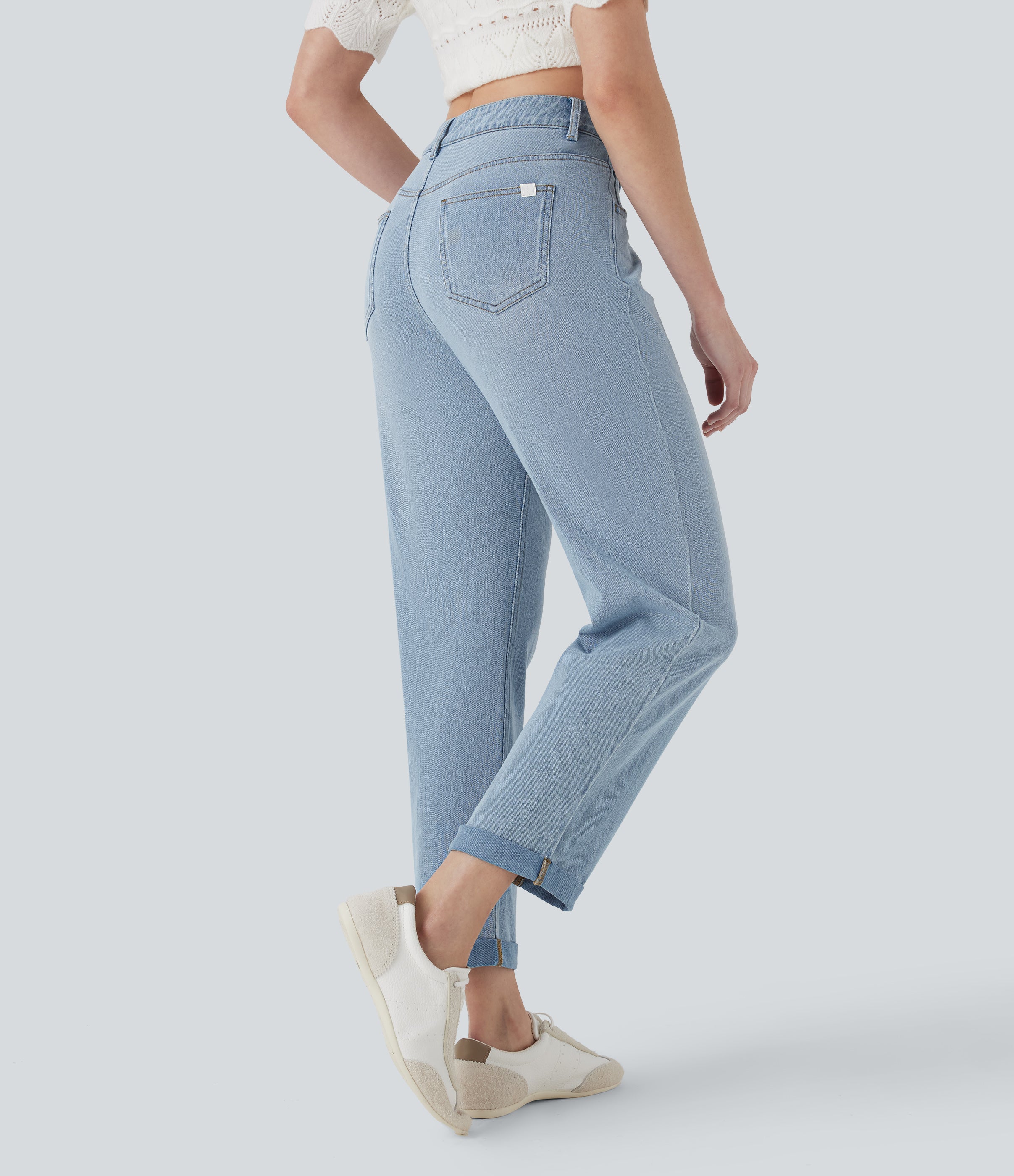 Halara FlexTM Mid Rise Straight Leg Washed Casual Jeans with Pockets