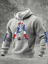 Men's Football Print Checkered Fabric Hooded Sweatshirt